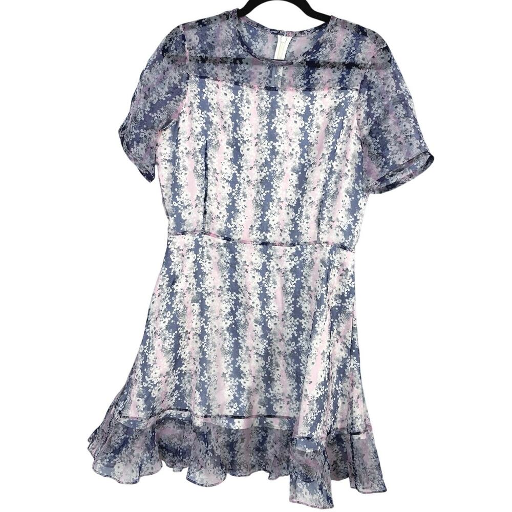 Carven 100% Silk Floral Fit & Flare Dress 42 Gray Pink Tiered Cocktail Sz 10/12